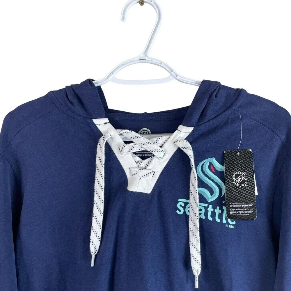 NHL Seattle Kraken Hoodie Kids Size M 8/10 Navy Blue Lace‎ Up Jersey Style
